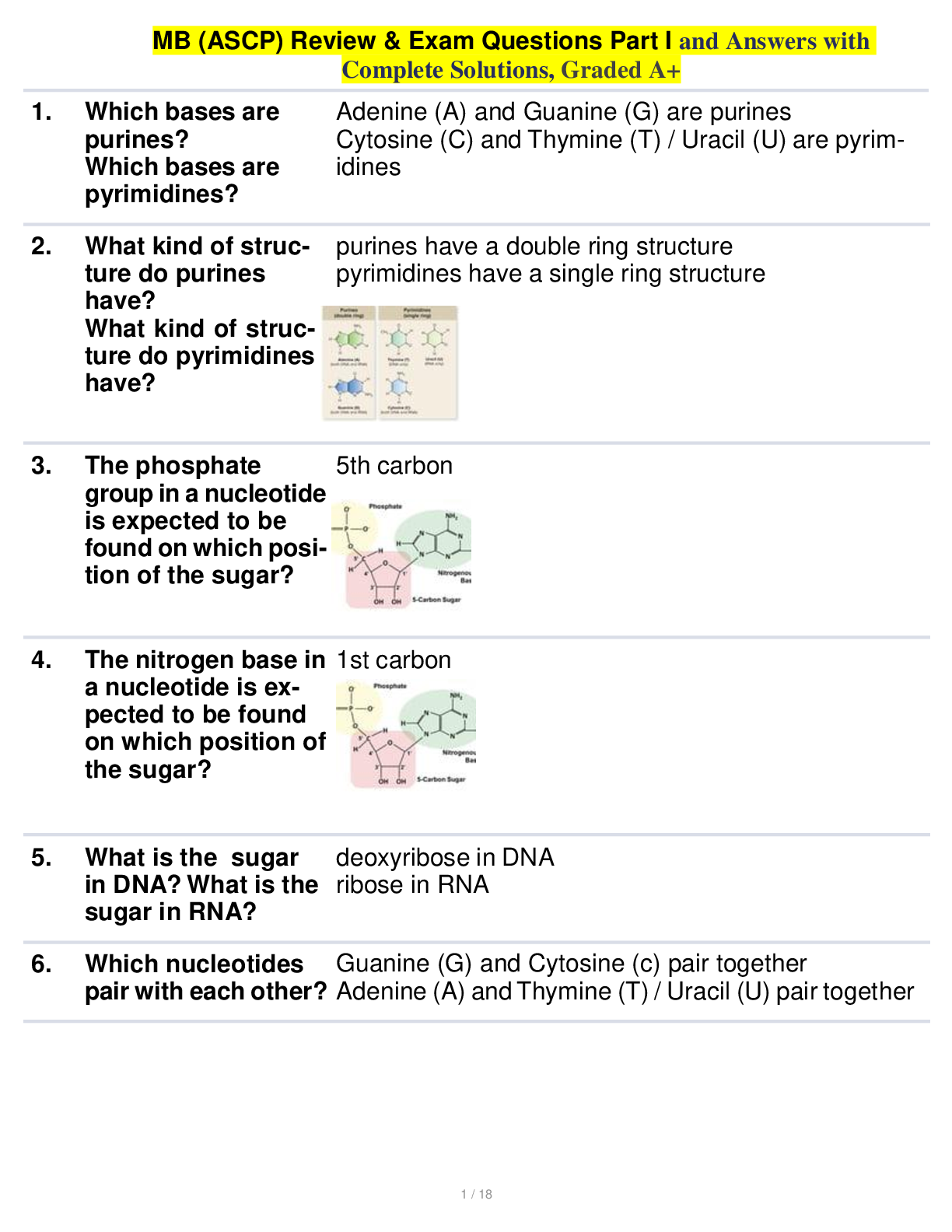 Preview image for MB (ASCP) Review & Exam Questions Part I and Answers with Complete Solutions, Graded A+